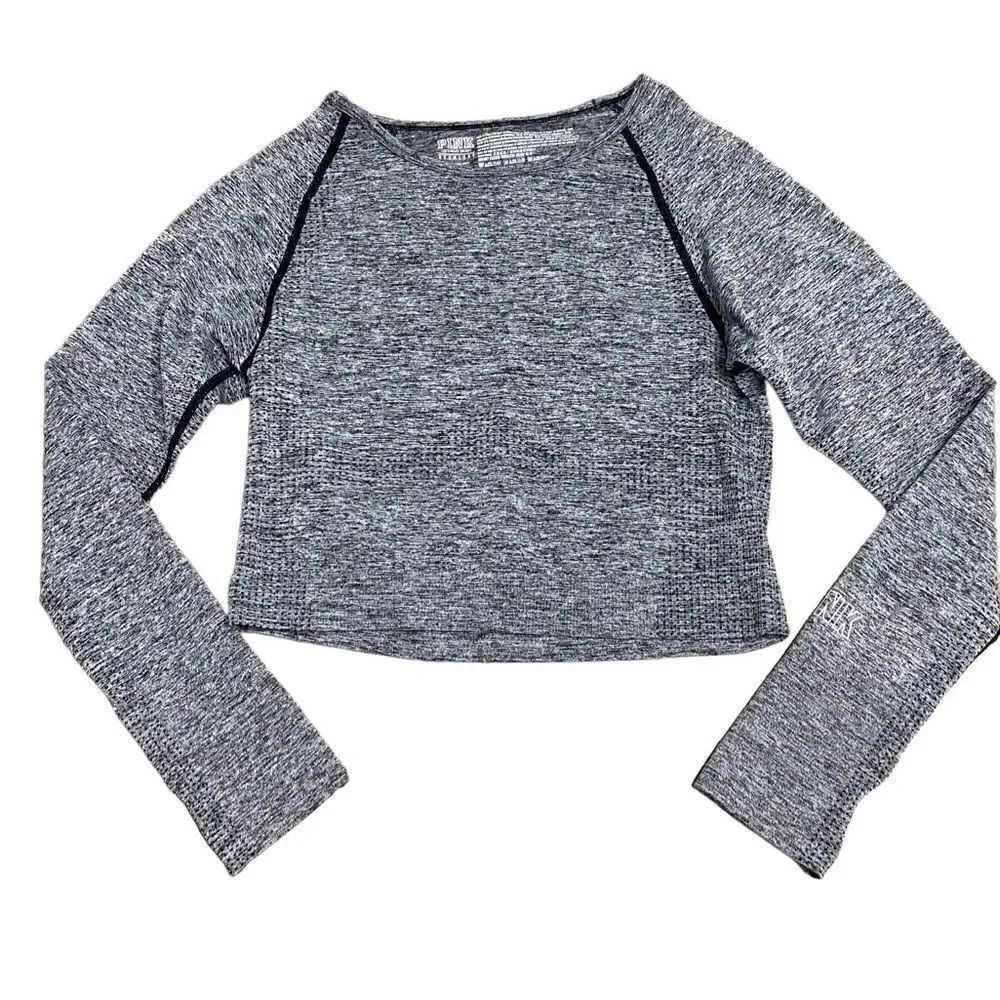 PINK VS Crop Heathered Gray LS Top